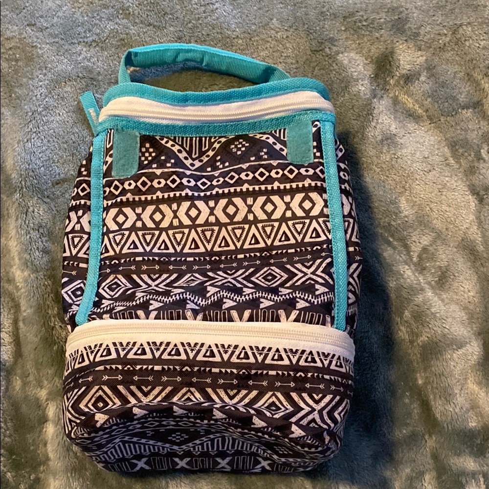Tribal Print Lunch Bag with Teal Accents